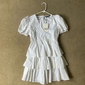Zara tiered white mini dress